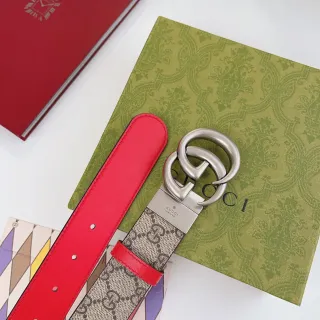 Gucci GG Marmont Reversible Red and Beige Leather Belt