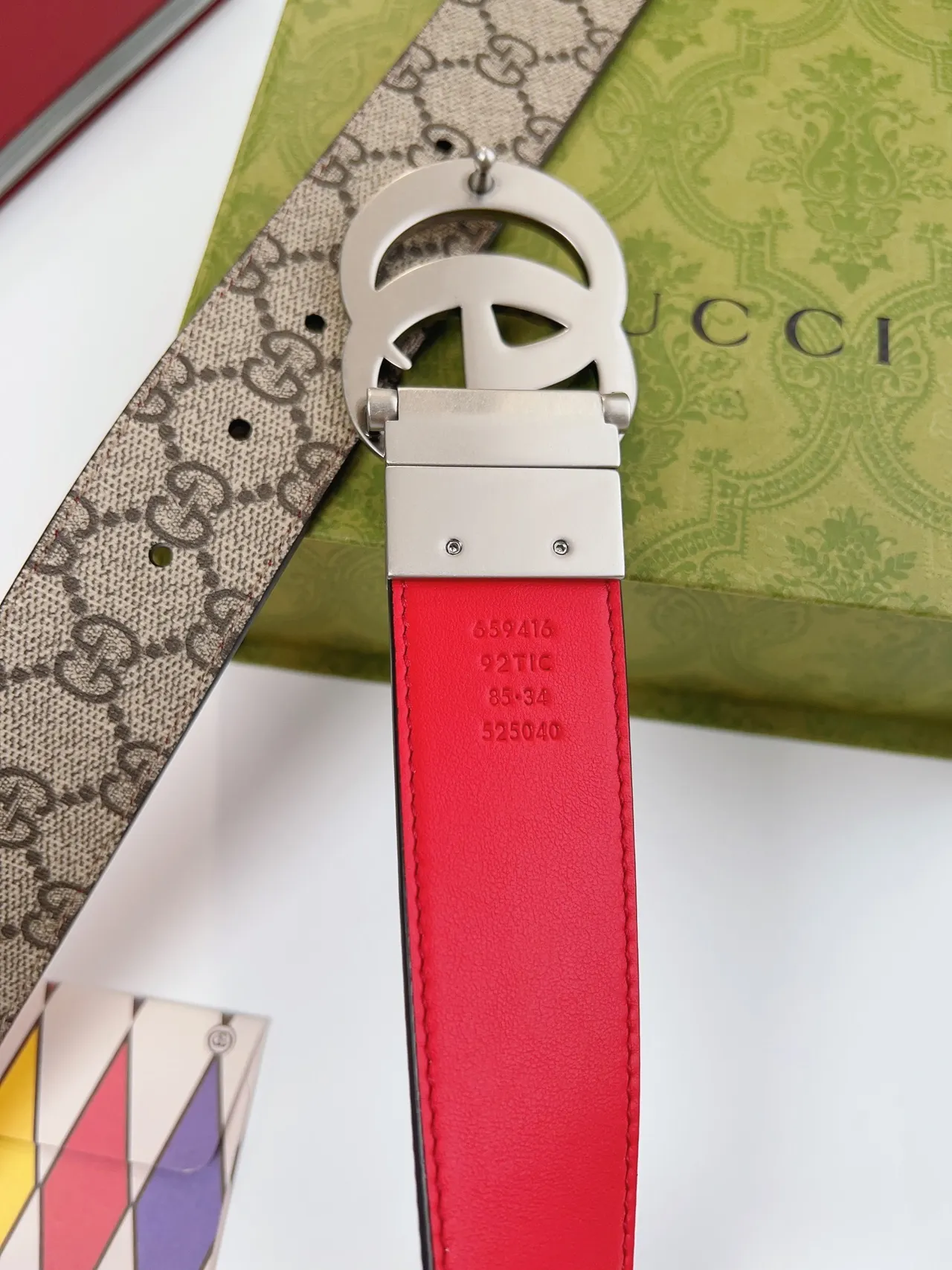 Gucci GG Marmont Reversible Red and Beige Leather Belt 4