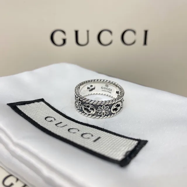 Gucci GG Marmont Silver Black Wide Band Rope-Edge Detailing Ring 3