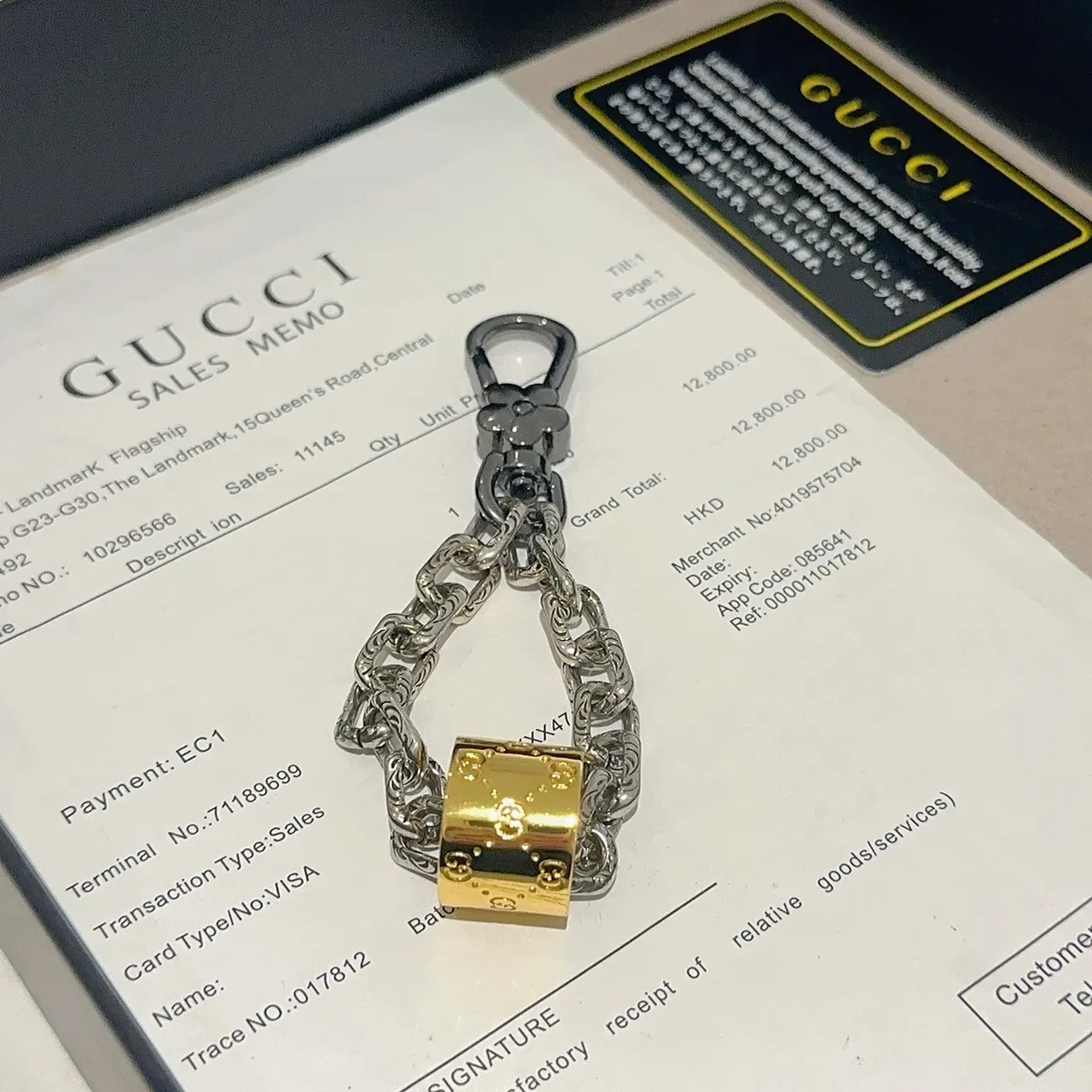 Gucci GG Marmont Silver Gold Ornate Chain Black Floral Clasp Bracelet 3
