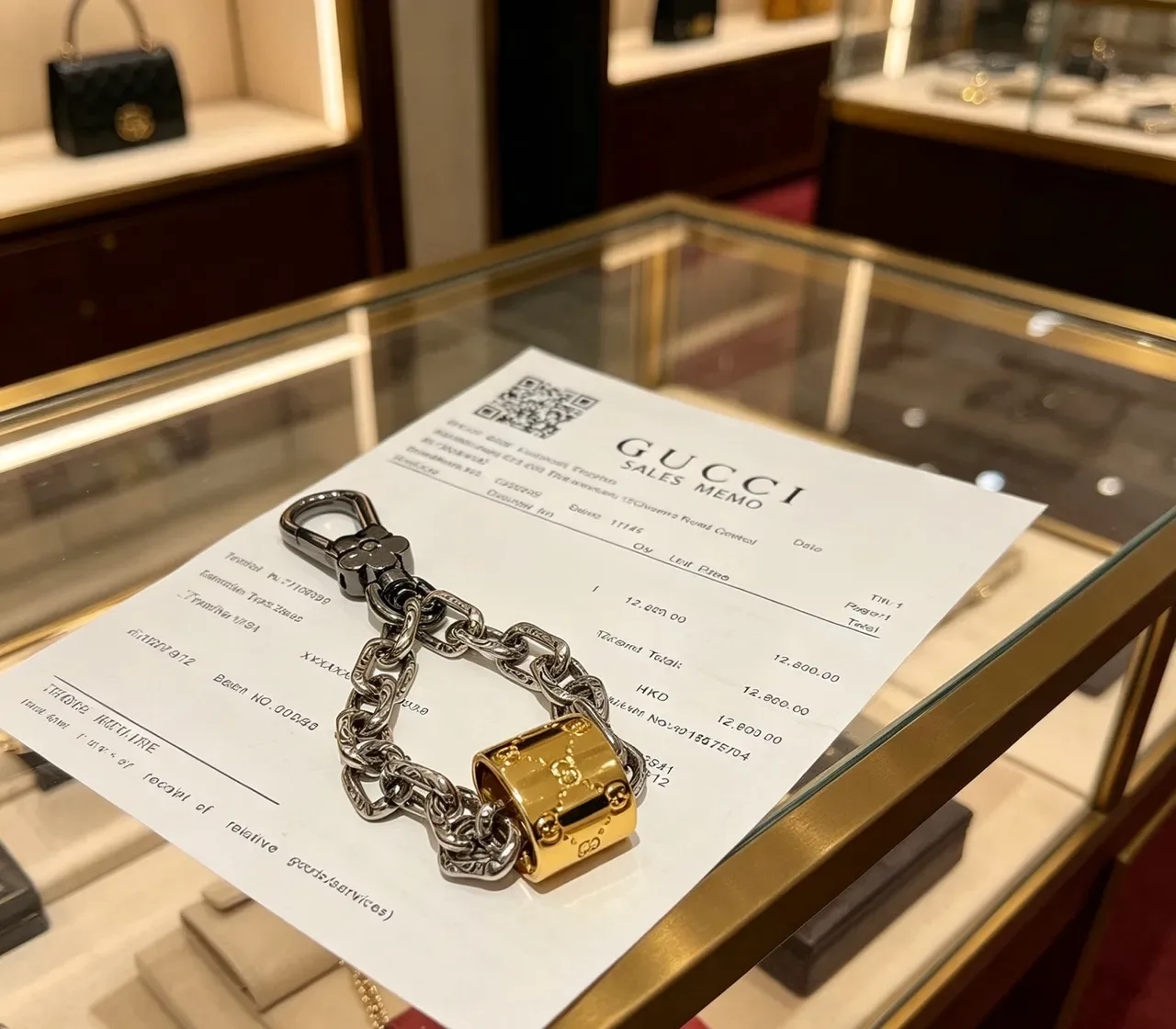 Gucci GG Marmont Silver Gold Ornate Chain Black Floral Clasp Bracelet 6