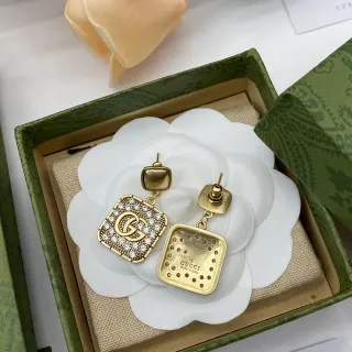 Gucci GG Marmont Square Crystal-Pavé Drop Earrings