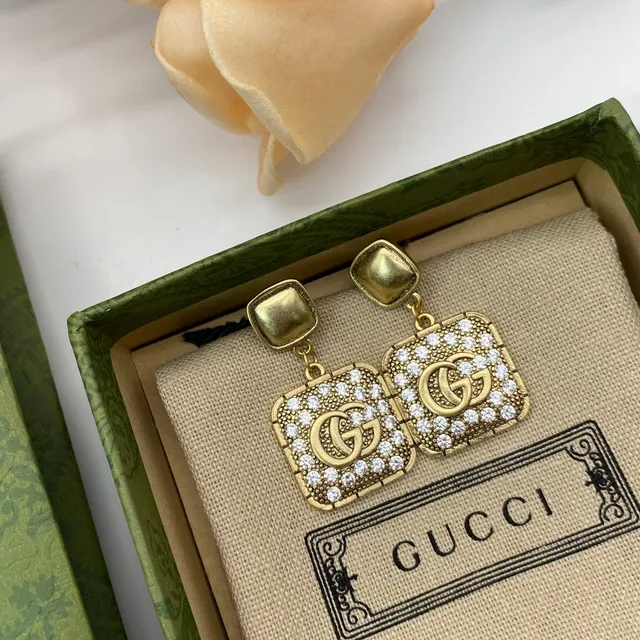 Gucci GG Marmont Square Crystal-Pavé Drop Earrings 2