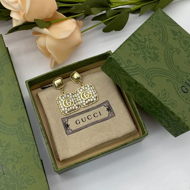 Gucci GG Marmont Square Crystal-Pavé Drop Earrings 4