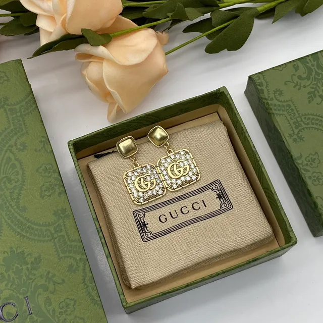 Gucci GG Marmont Square Crystal-Pavé Drop Earrings 5