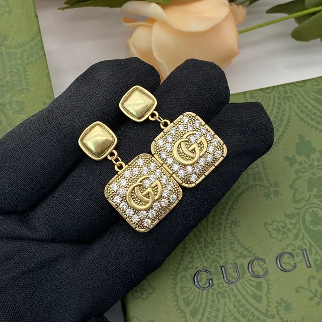 Gucci GG Marmont Square Crystal-Pavé Drop Earrings 6
