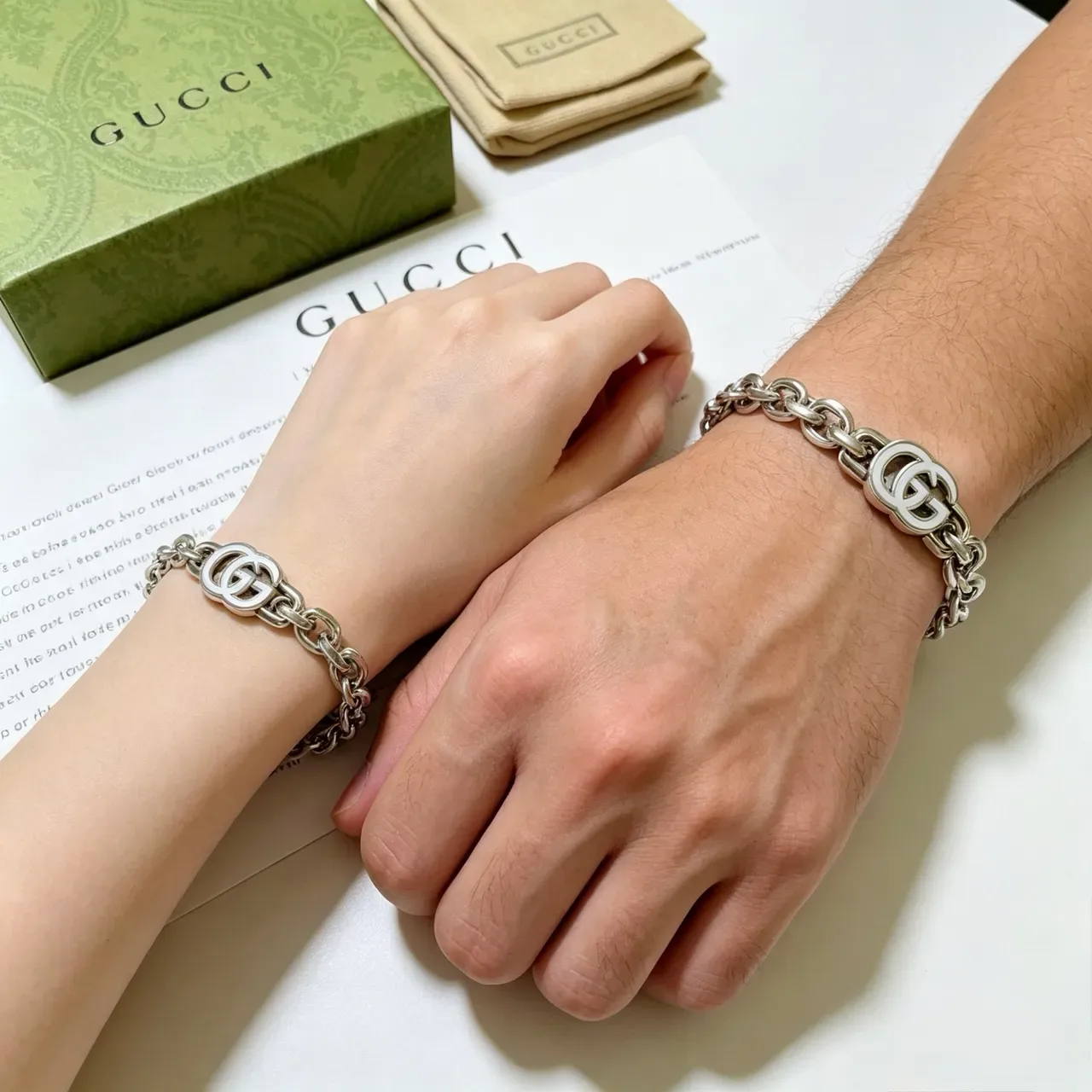 Gucci GG Marmont Triple GG Silver-Tone Chain Bracelet 3