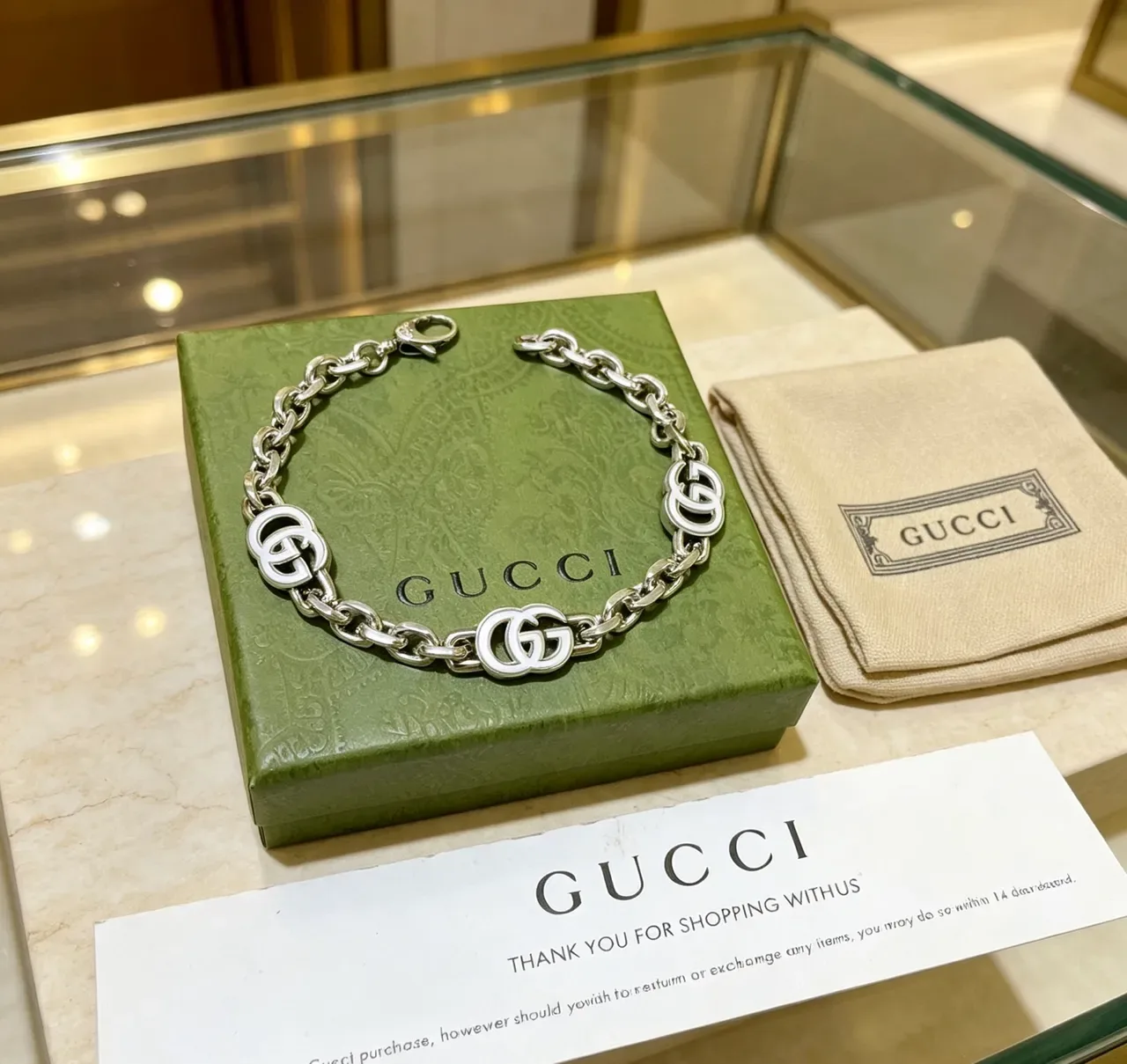 Gucci GG Marmont Triple GG Silver-Tone Chain Bracelet 4