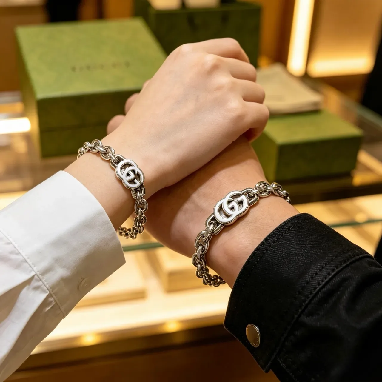 Gucci GG Marmont Triple GG Silver-Tone Chain Bracelet 5