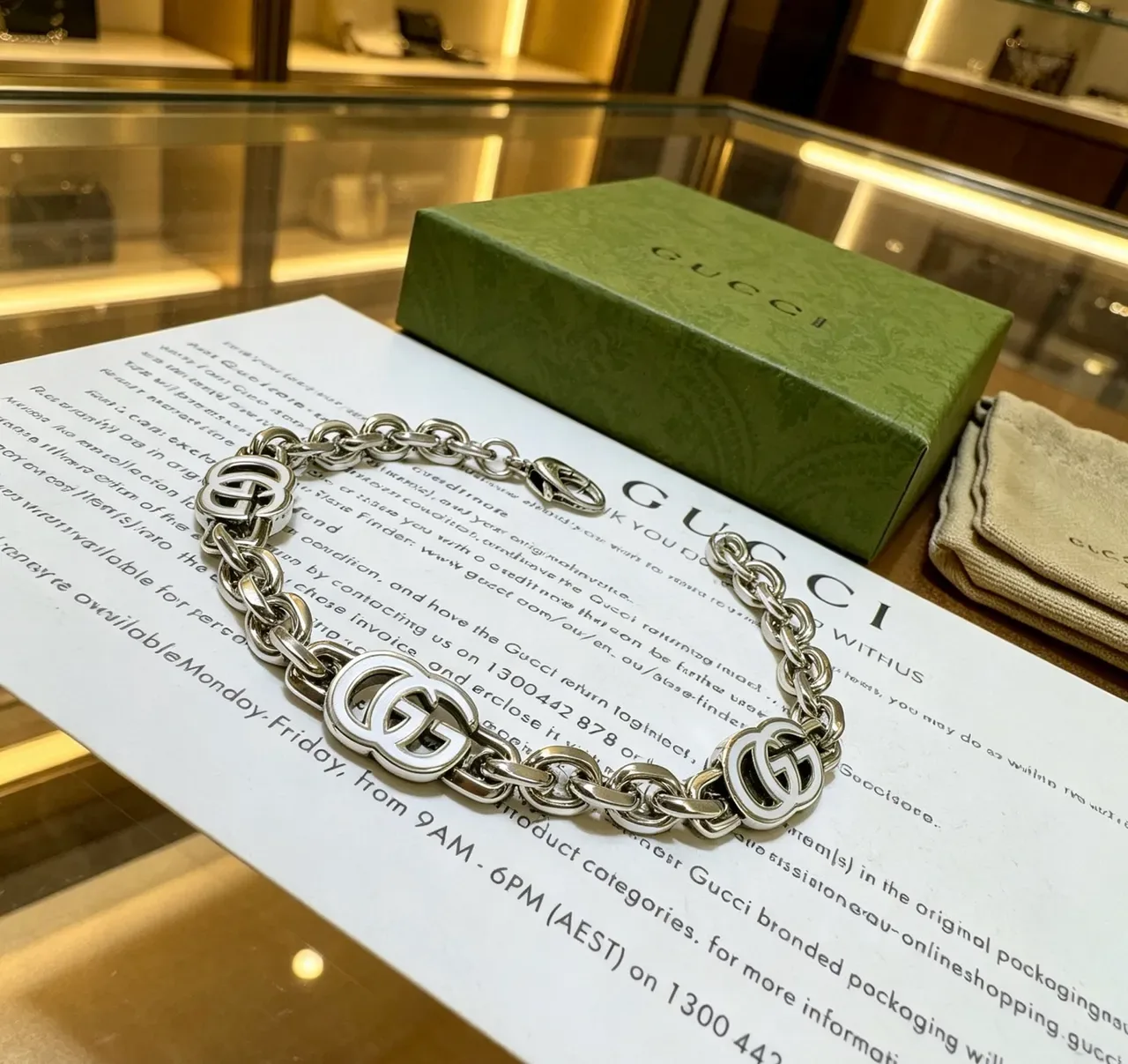 Gucci GG Marmont Triple GG Silver-Tone Chain Bracelet 6