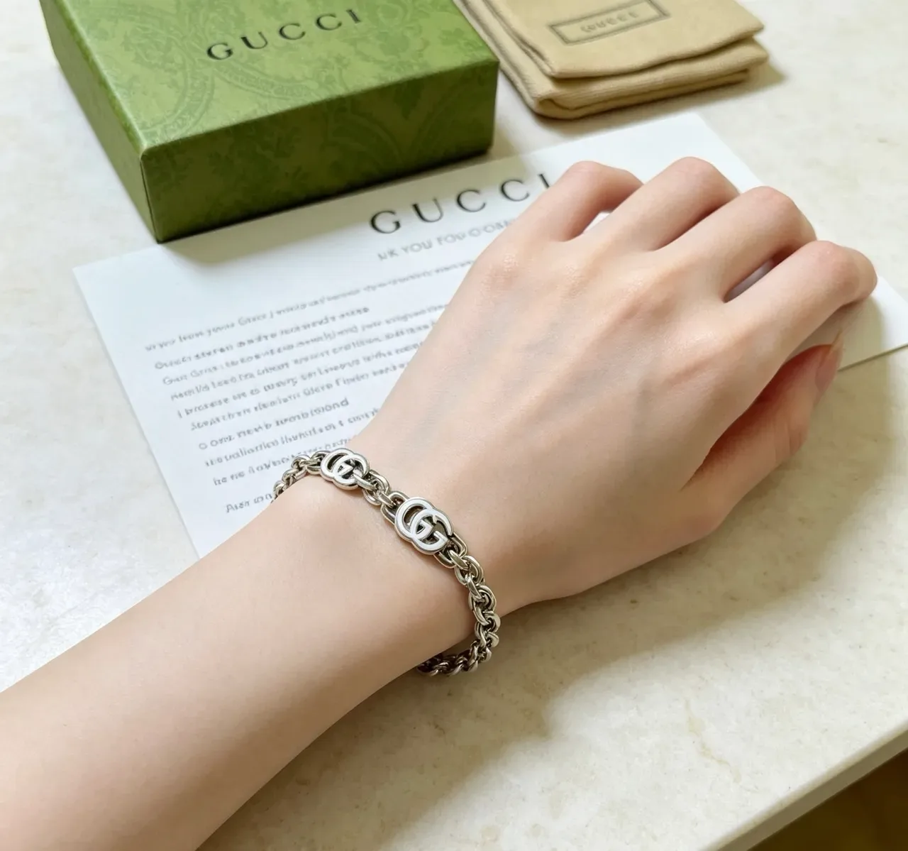 Gucci GG Marmont Triple GG Silver-Tone Chain Bracelet 8