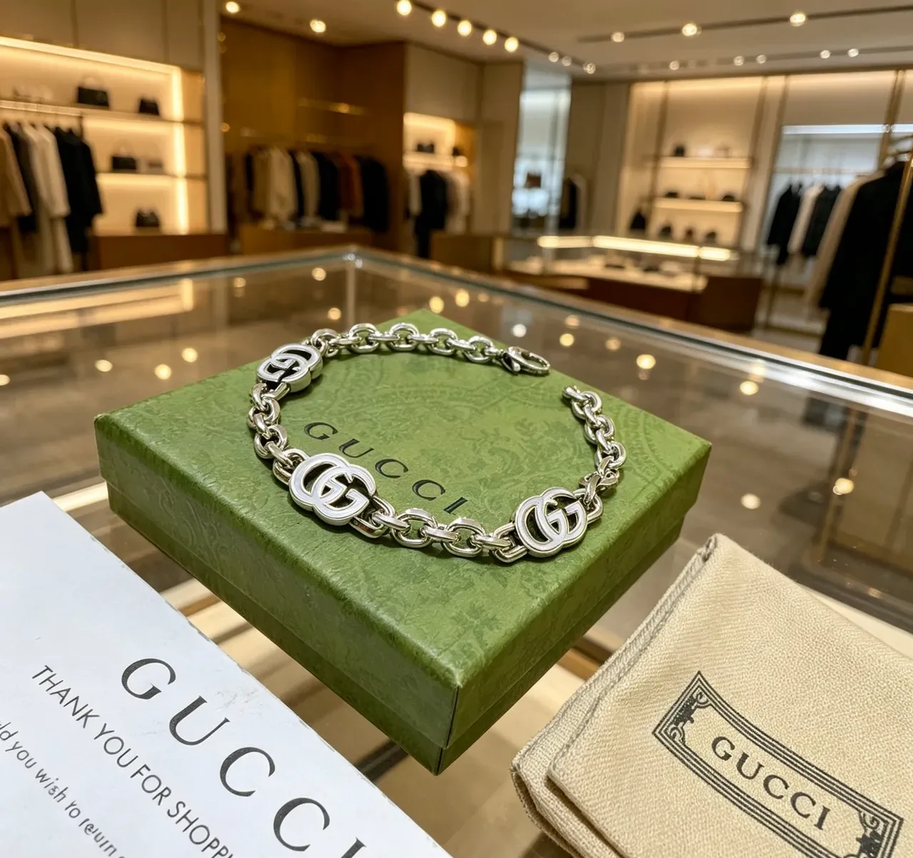 Gucci GG Marmont Triple GG Silver-Tone Chain Bracelet 9