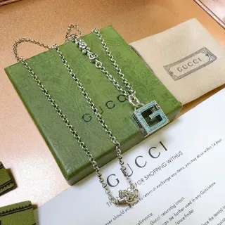 Gucci GG Marmont Turquoise Enamel Interlocking G Pendant Necklace