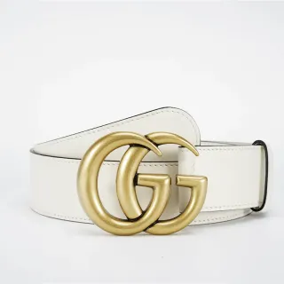 Gucci GG Marmont White Gold Interlocking Double G Buckle Smooth Leather Belt