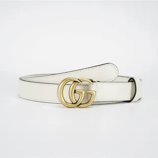 Gucci GG Marmont White Gold Narrow Interlocking G Buckle Leather Belt