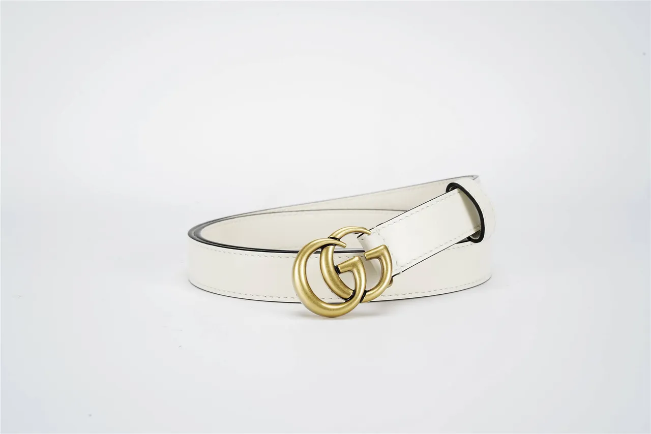 Gucci GG Marmont White Gold Narrow Interlocking G Buckle Leather Belt 4