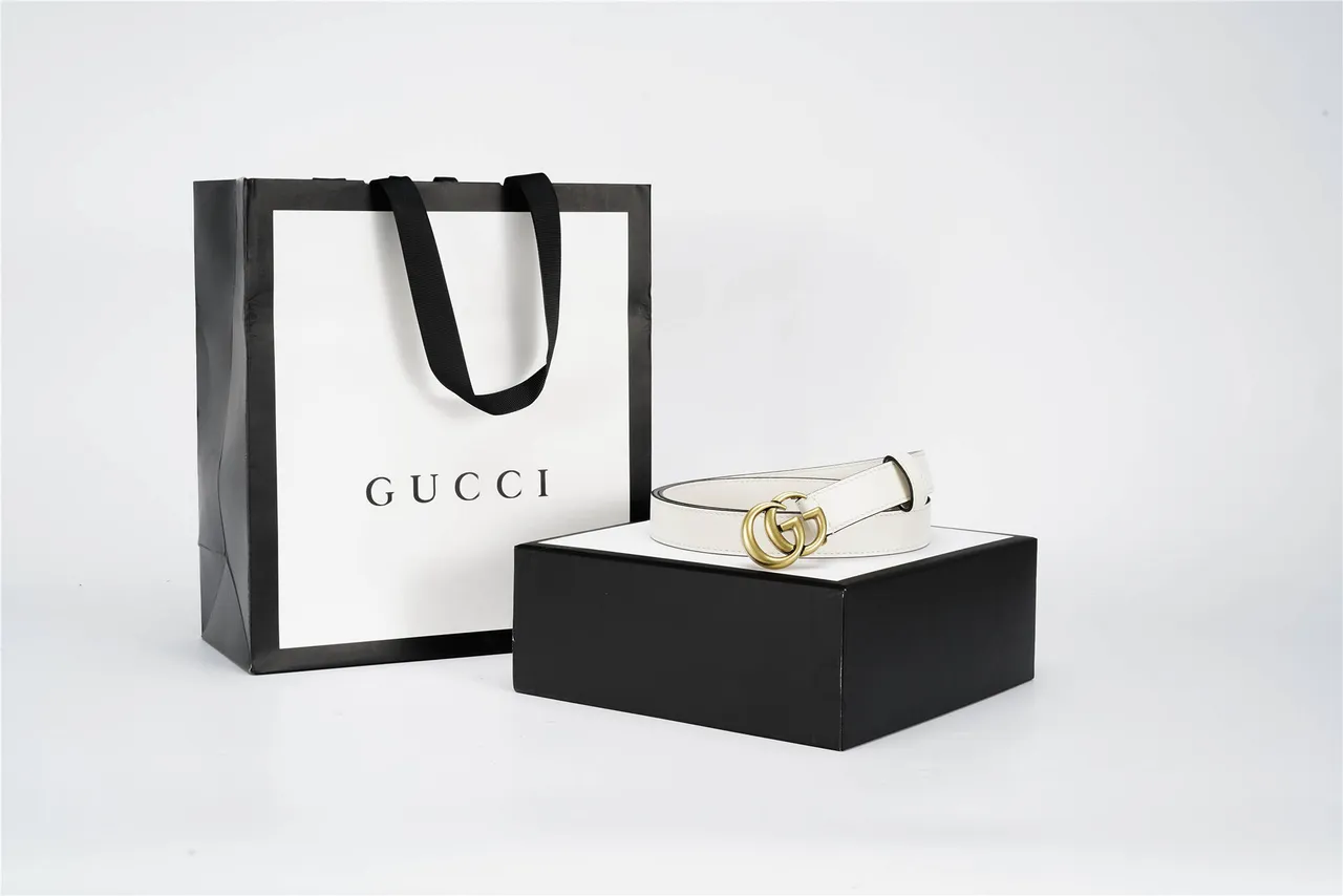 Gucci GG Marmont White Gold Narrow Interlocking G Buckle Leather Belt 5