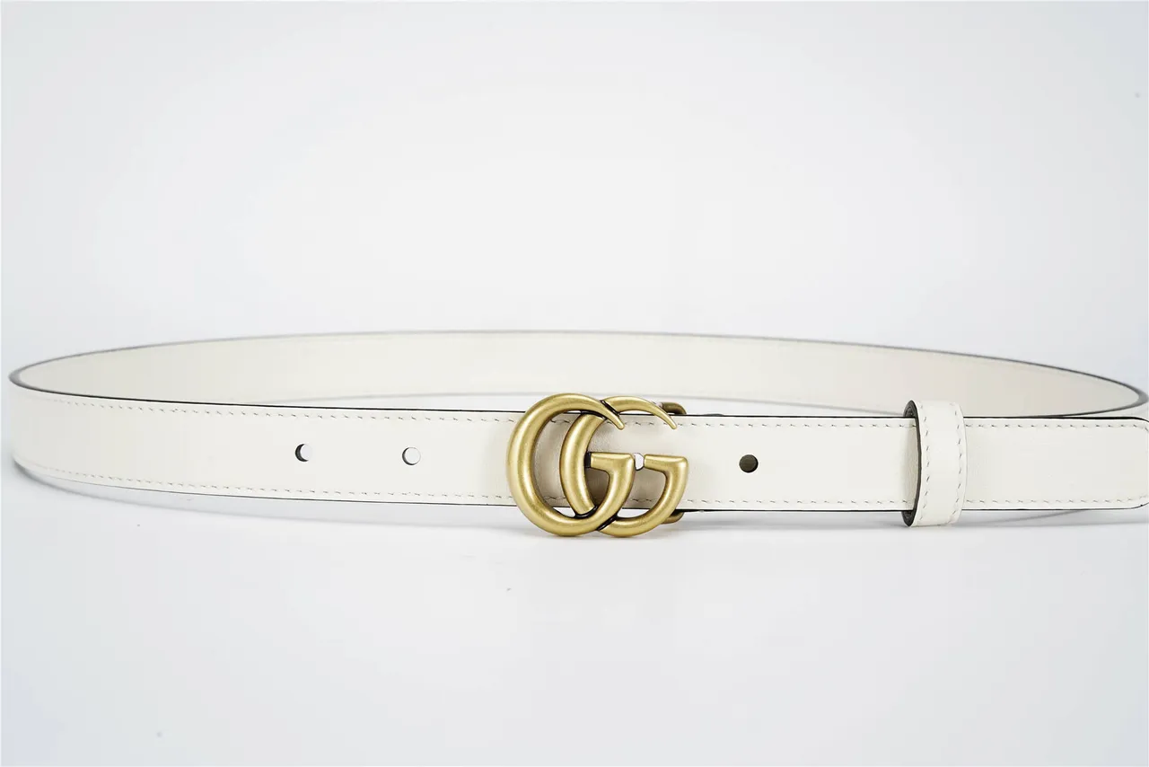 Gucci GG Marmont White Gold Narrow Interlocking G Buckle Leather Belt 8