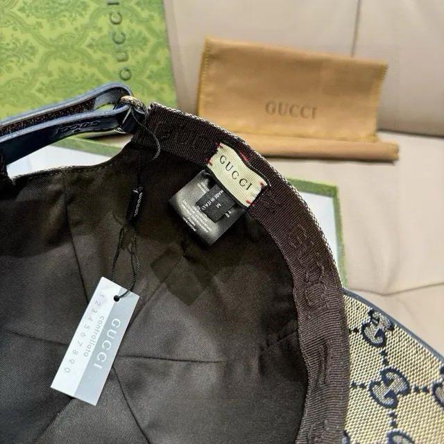 Gucci GG Monogram Beige Black Canvas Embroidered Interlocking G Baseball Cap 4