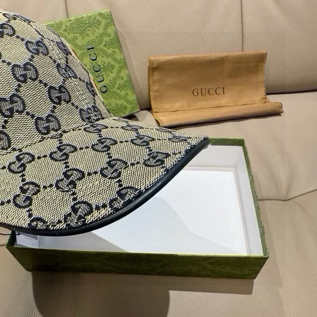 Gucci GG Monogram Beige Black Canvas Embroidered Interlocking G Baseball Cap 5