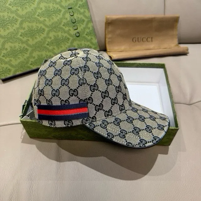 Gucci GG Monogram Beige Black Canvas Embroidered Interlocking G Baseball Cap 6