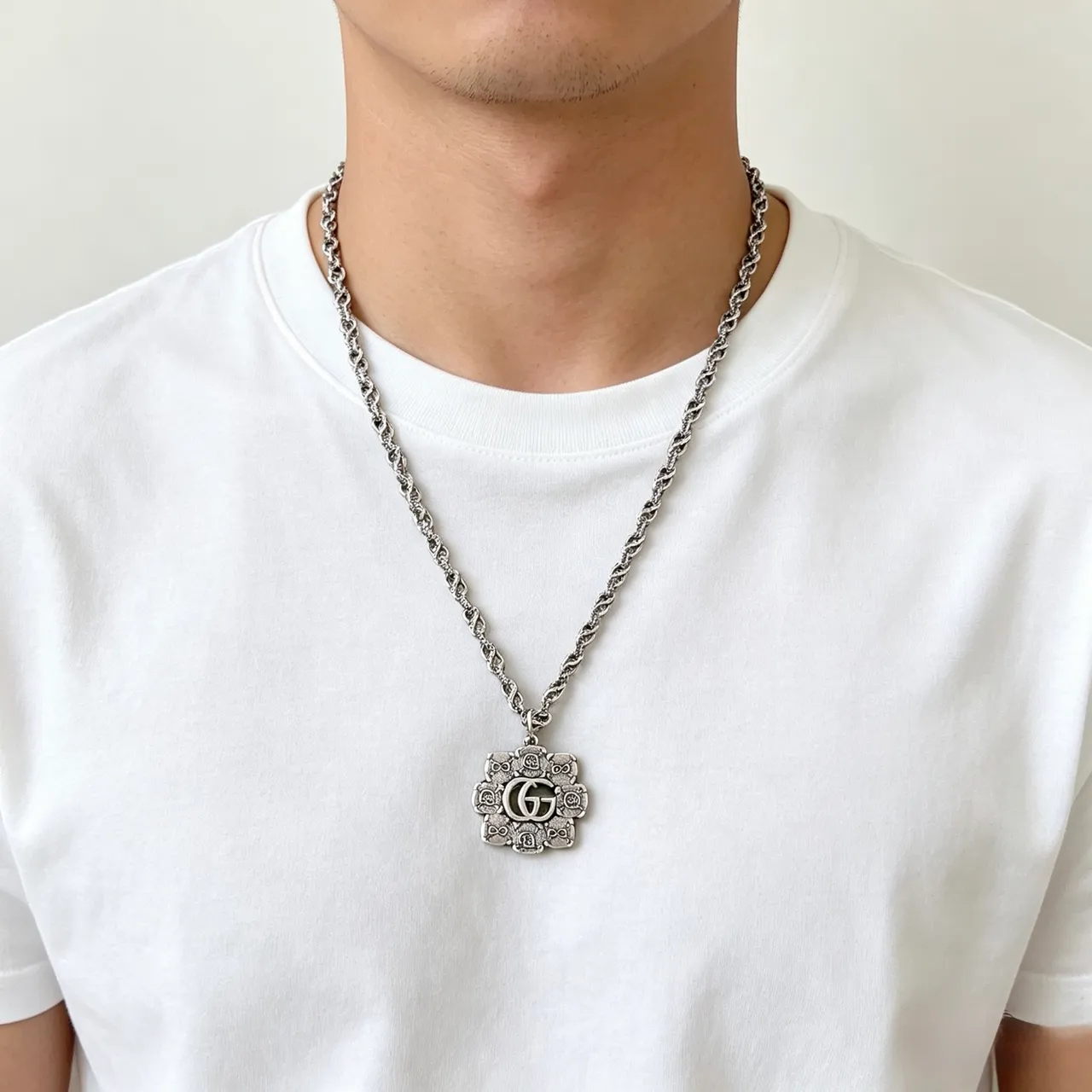 Gucci GG Owl Silver Oxidized Ornate Floral-Arranged Motifs Necklace 2