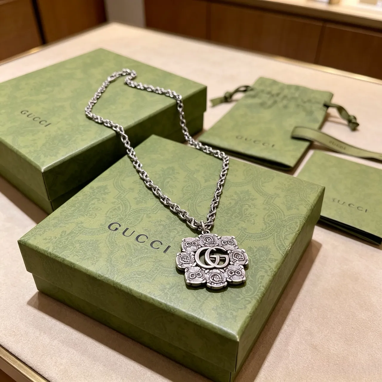 Gucci GG Owl Silver Oxidized Ornate Floral-Arranged Motifs Necklace 6