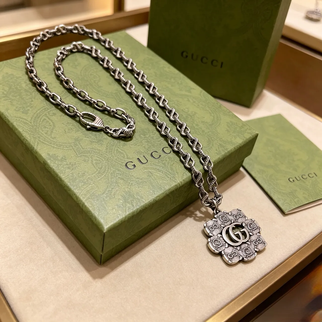 Gucci GG Owl Silver Oxidized Ornate Floral-Arranged Motifs Necklace 7