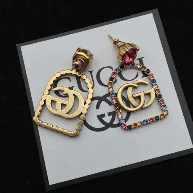 Gucci Gold Multicolor Asymmetrical Design Metal Earrings 1