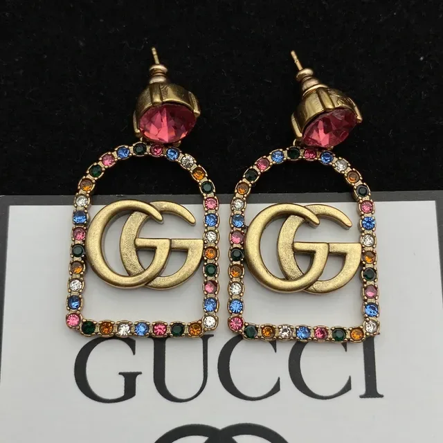 Gucci Gold Multicolor Asymmetrical Design Metal Earrings 6
