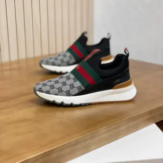 Gucci Gray Black Slip-On GG Monogram Canvas Lifestyle Sneakers