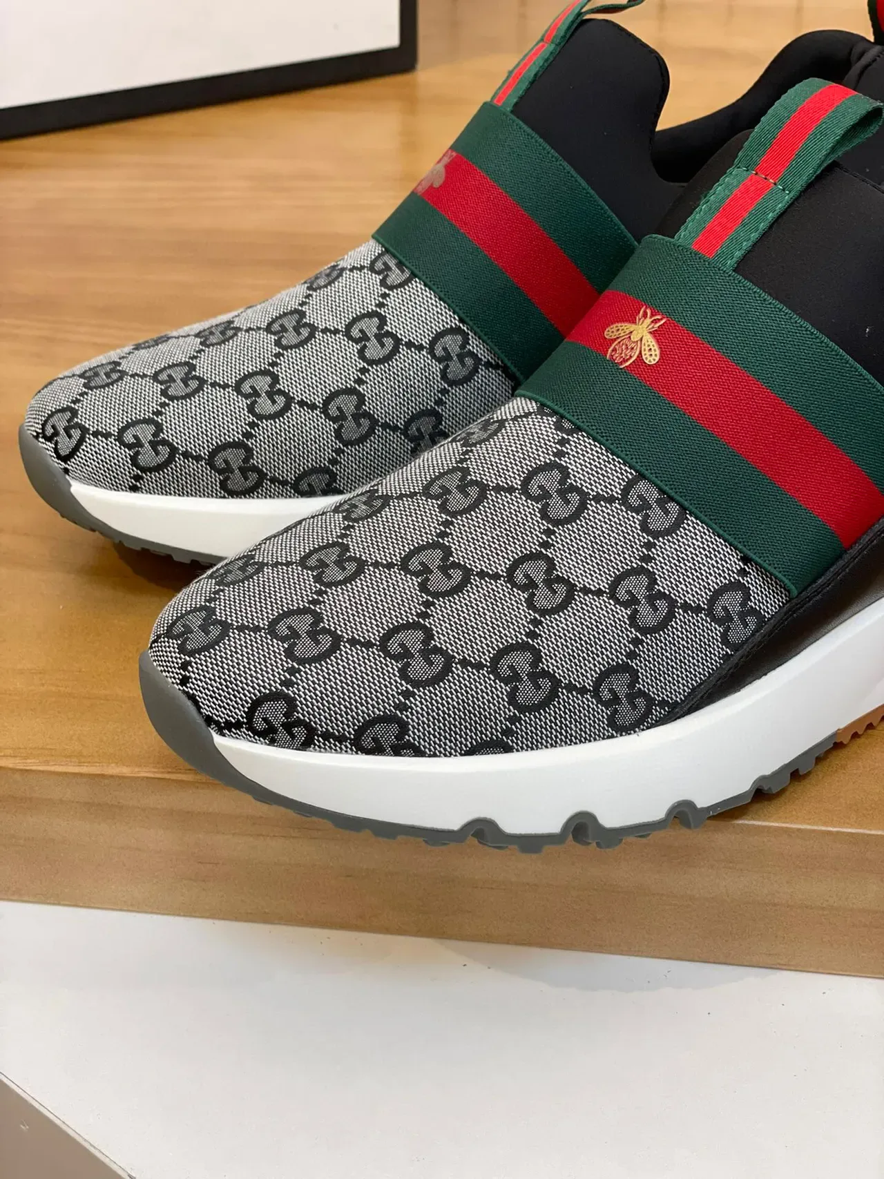 Gucci Cinza Preto Slip-On GG Monograma Lona Tênis Lifestyle 6