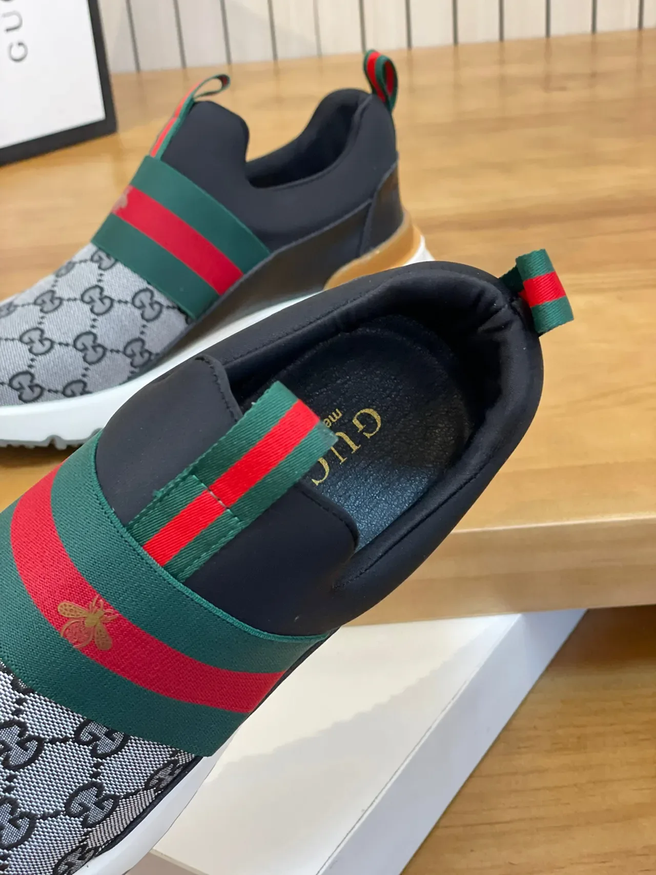 Gucci Cinza Preto Slip-On GG Monograma Lona Tênis Lifestyle 7