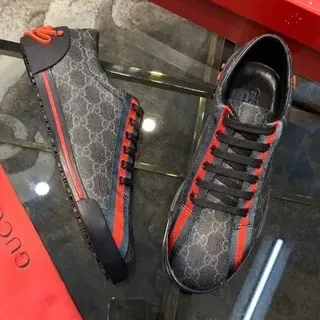 Gucci Gray Red GG Monogram Canvas Web Stripe Lifestyle Sneakers