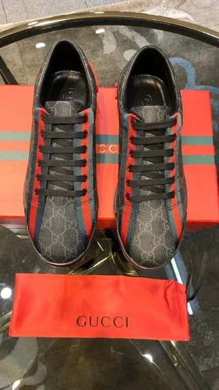 Gucci Gray Red GG Monogram Canvas Web Stripe Lifestyle Sneakers 7