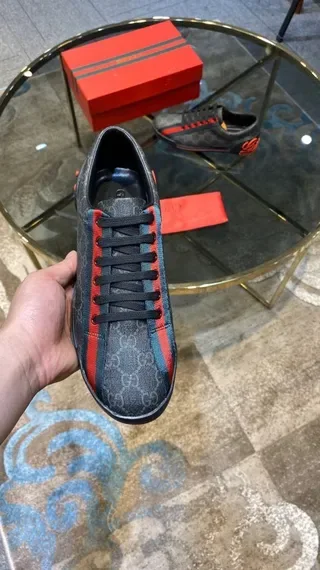 Gucci Gray Red GG Monogram Canvas Web Stripe Lifestyle Sneakers 8