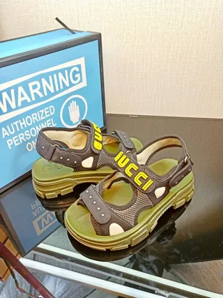 Gucci Vert Marron Chunky Semelle Plateforme Bretelles Doubles Construction Sandales Casual 8