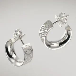 Gucci Grid-Engraved Silver Hoop Earrings