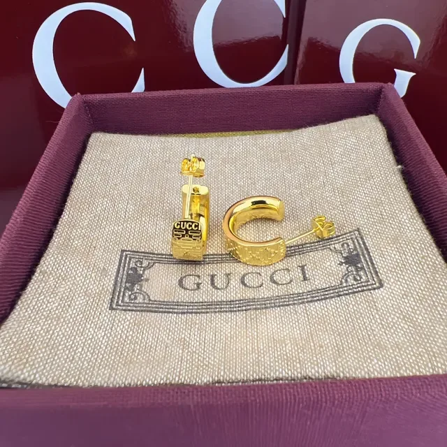 Gucci Grid-Engraved Silver Hoop Earrings 4