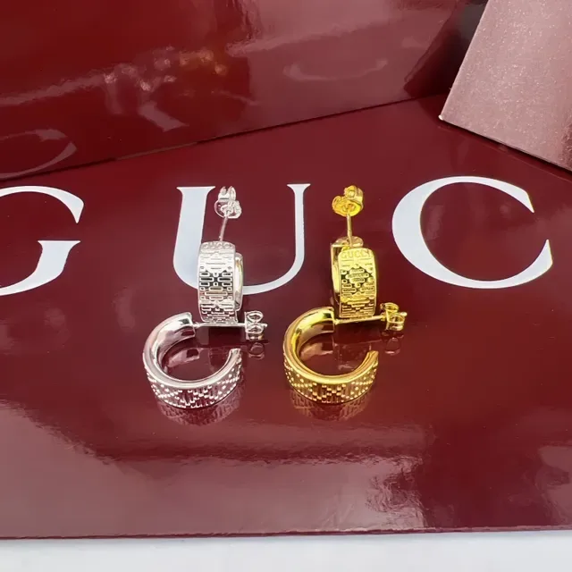 Gucci Grid-Engraved Silver Hoop Earrings 7