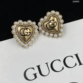 Gucci Heart Pearl-Trimmed GG Logo Stud Earrings