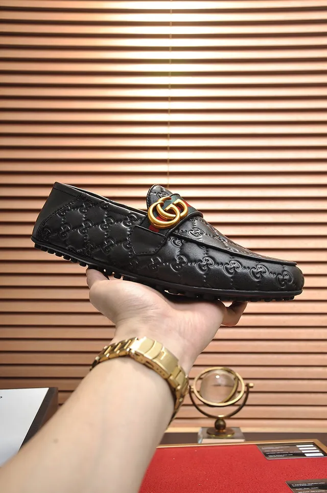 Gucci Horsebit 1955 Black Embossed GG Loafers 7