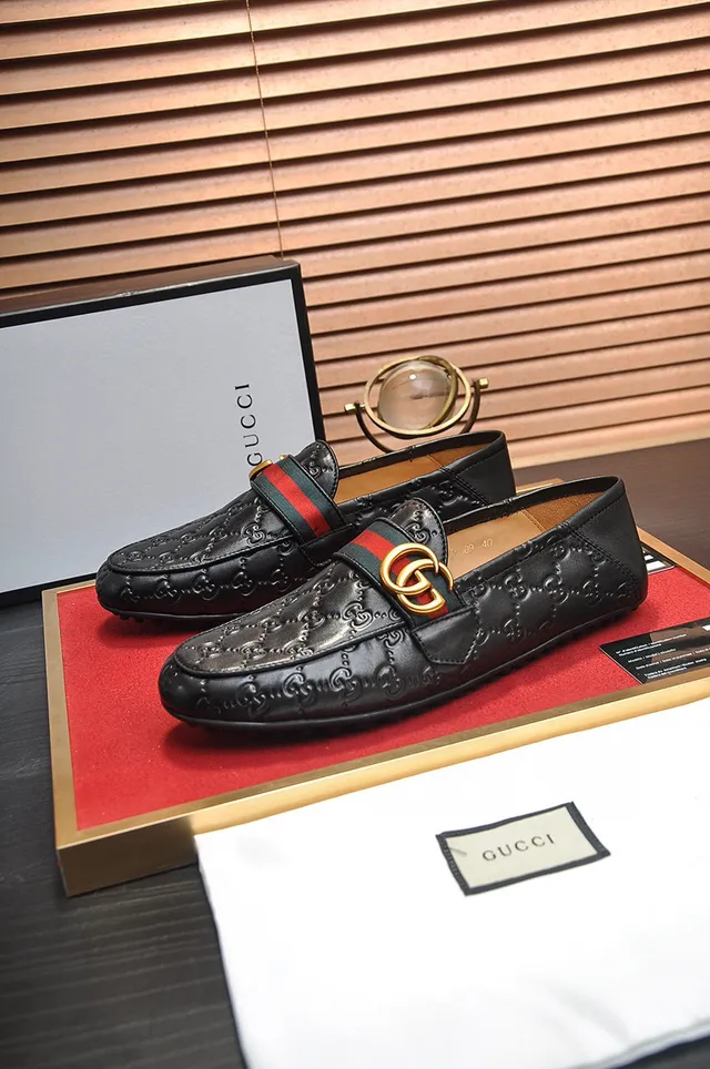 Gucci Horsebit 1955 Black Embossed GG Loafers 8