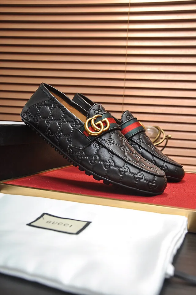 Gucci Horsebit 1955 Black Embossed GG Loafers 9