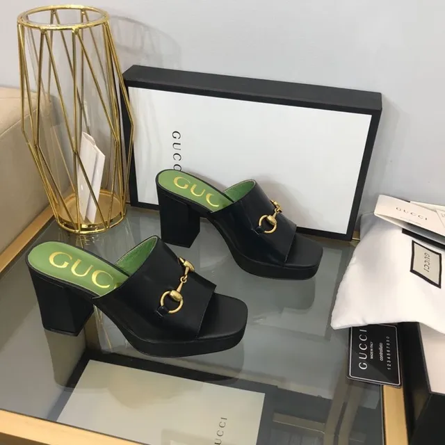 Gucci Horsebit 1955 Sandales casual plateforme talon bloc boucle noire et verte 2