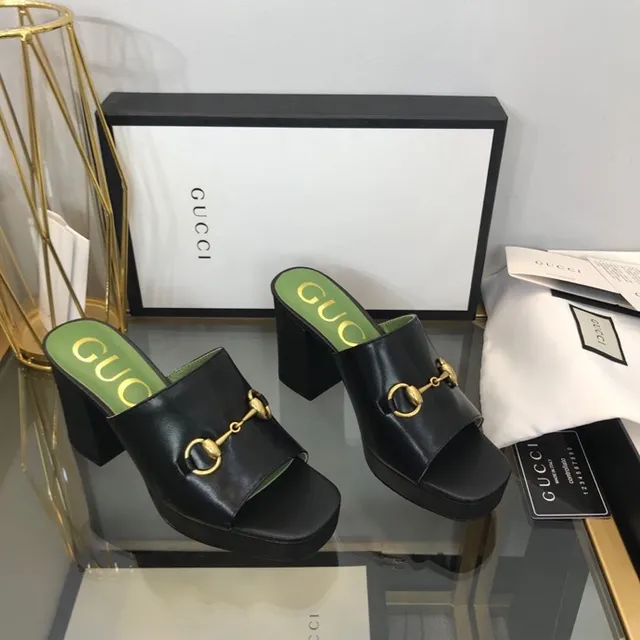 Gucci Horsebit 1955 Sandales casual plateforme talon bloc boucle noire et verte 8