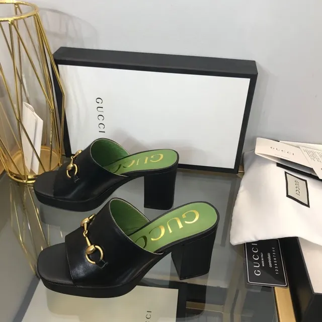 Gucci Horsebit 1955 Sandales casual plateforme talon bloc boucle noire et verte 9