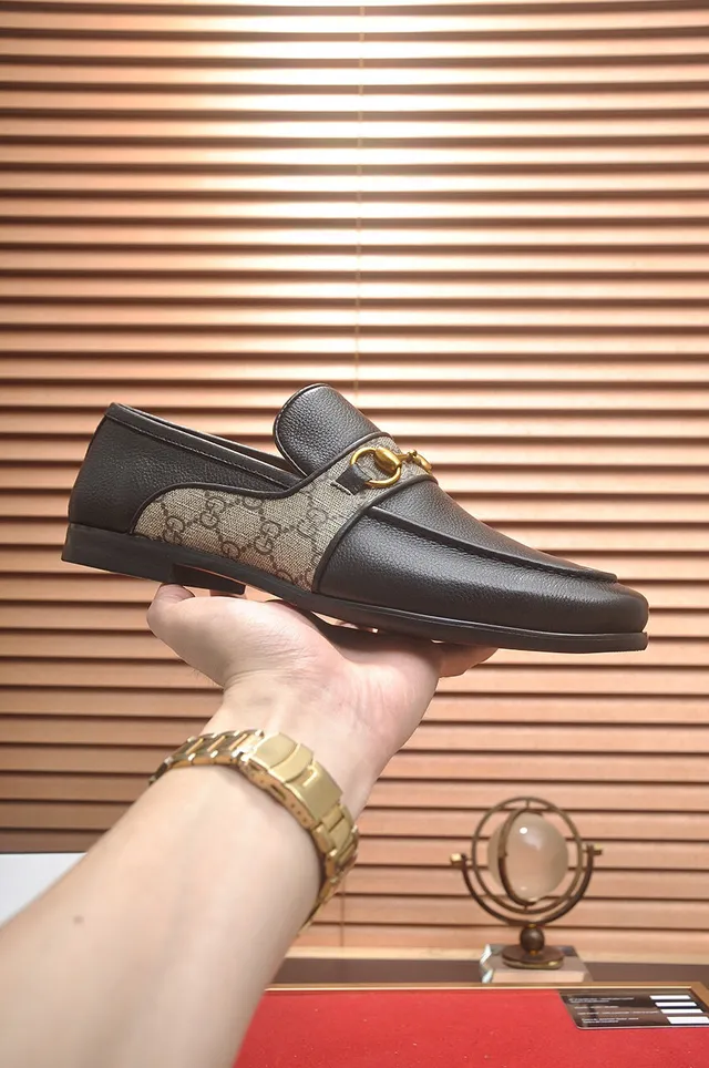 Gucci Horsebit 1955 Black Leather and GG Web Loafers 4