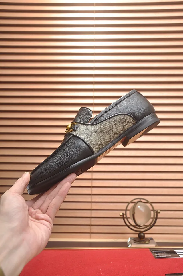 Gucci Horsebit 1955 Black Leather and GG Web Loafers 5