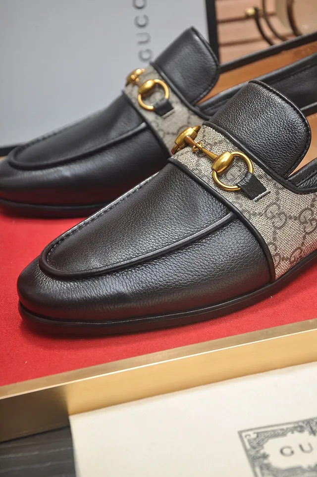Gucci Horsebit 1955 Black Leather and GG Web Loafers 7